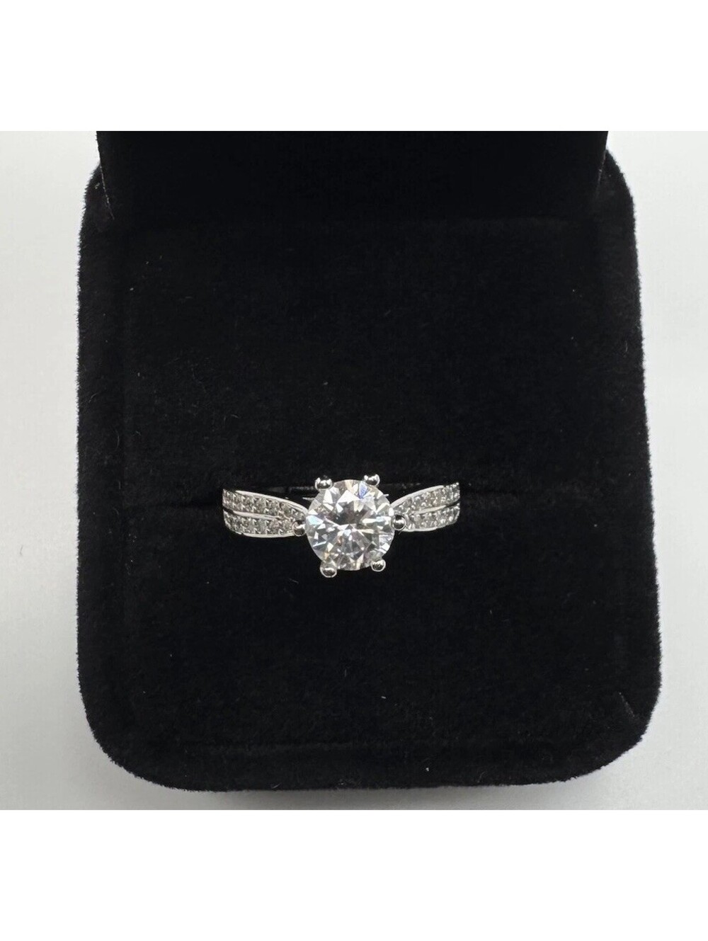 Platinum plated one carat, moissanite engagement ring, adjustable
